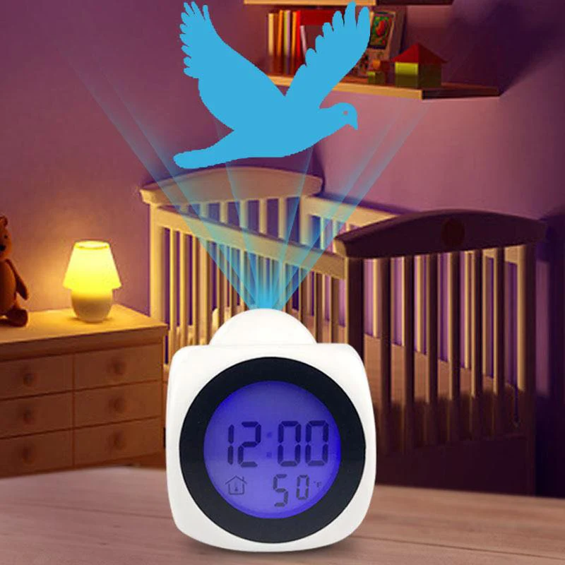 

Projection Digital Clock Led Display Time Alarm Clock Speak Voice Temperature Sensor Function Snooze Alarm Clock Home Decor