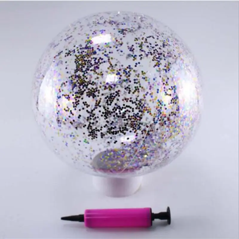 16" 24'' Transparent Swimming Ball Toys Inflatable Sequins Inside PVC Beach Ball 