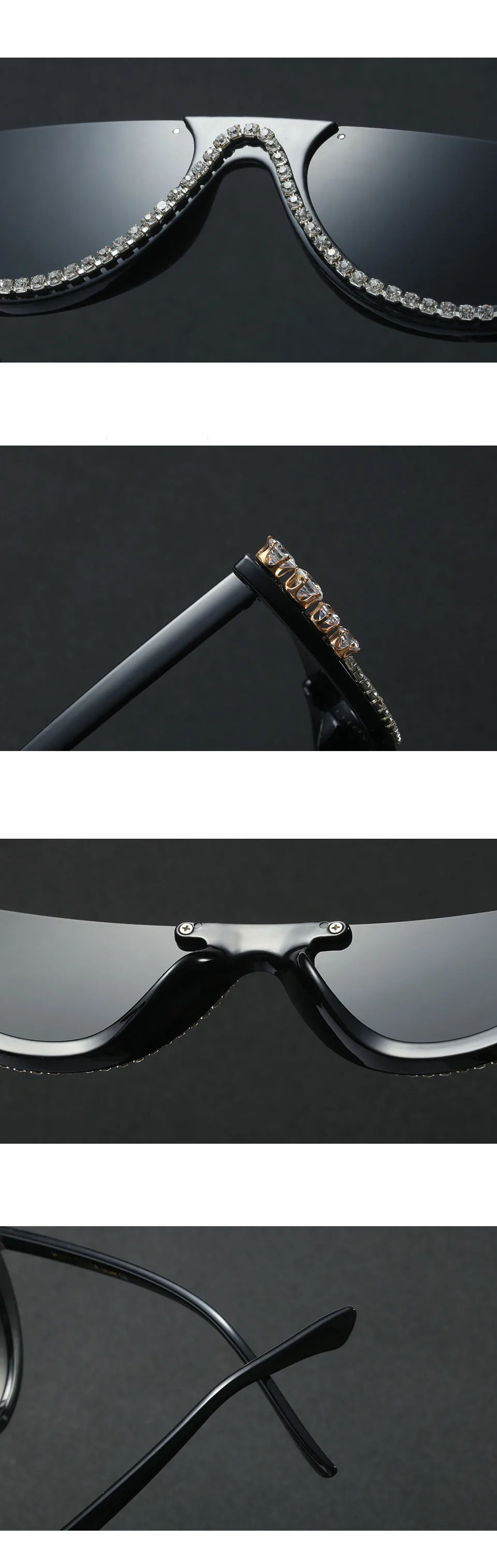 Женские солнцезащитные очки с полуоправой, роскошный бренд, винтажные стразы, солнцезащитные очки, черные, блестящие, кошачий глаз, женские солнцезащитные очки oculos