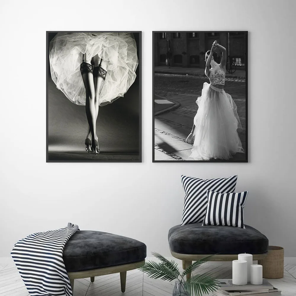 Cuadros Decoration White Dance Girls And Black Wall Art