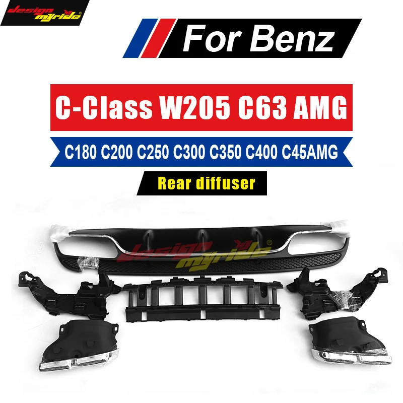 

W205 Rear Bumper Diffuser with 4-outlet Exhaust Endpipe ABS For Mercedes Benz C-class 4-door C180 C200 C250 c300 c350 c400 15-18