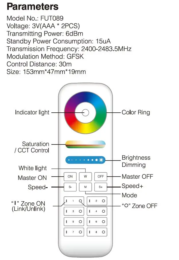 montado na parede, RGBWW, LS2, 5 em 1, RGB + CCT, 2.4G