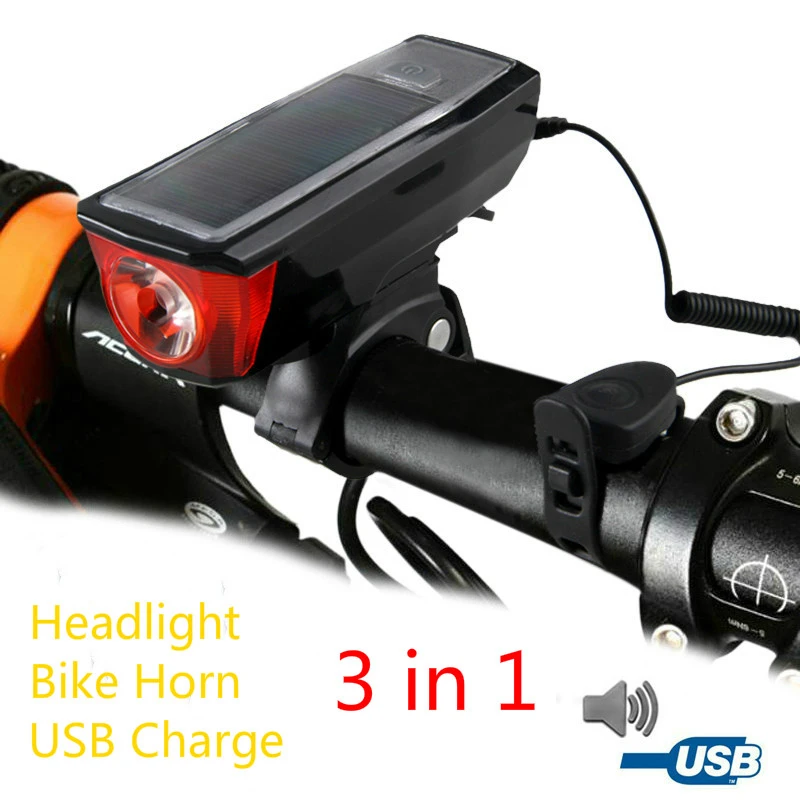 

Solar Powered Bike Lights USB Rechargeable with Horn Power Bank Frout Bicycle Headlight LED Flashlight for for Cycling HT19-0018