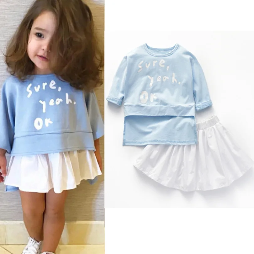 

Baby Clothes Girls Round Neck Long Sleeve Letter Print T-shirt Skirt Suit Baby Girls Spring and Autumn Skirt Two-piece Suit 0-5Y