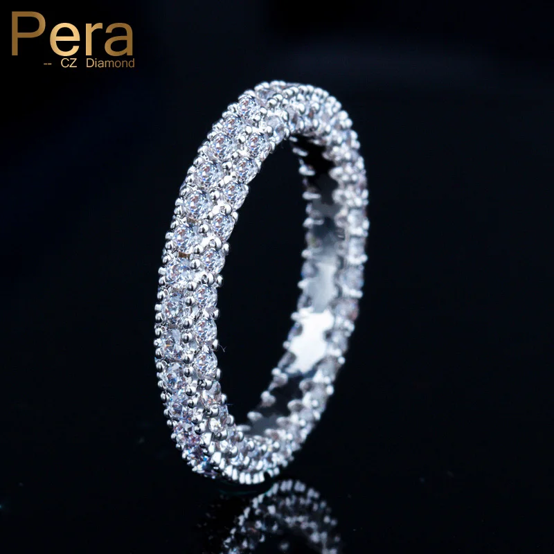 

Pera New Korean Elegant Style Silver Color Jewelry Big Round Cubic Zirconia Setting Women Daily Prom Party Rings For Gift R077