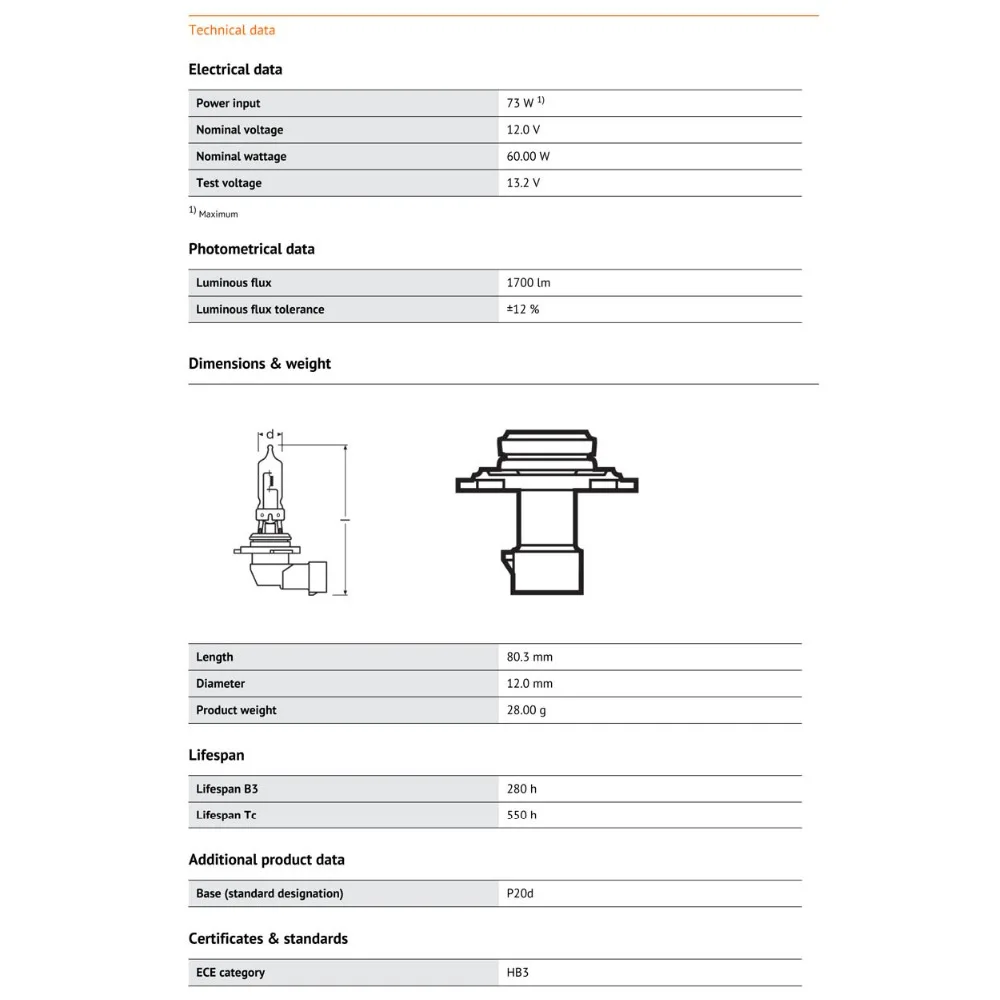 OSRAM Оригинал 9005 HB3 12V 60W 3200K Стандартная автомобильная фара Замена лампа OEM