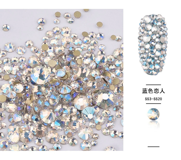 1440 шт микс 6 размер блестящий кристалл AB стеклянные стразы для ногтей 6-20# плоская задняя сторона круглые украшения для ногтей камни не исправление Стразы Алмаз