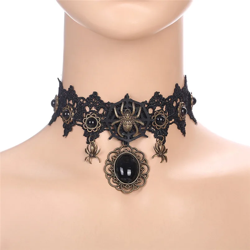 Gothic Leather Spider Web Choker Halloween Necklace