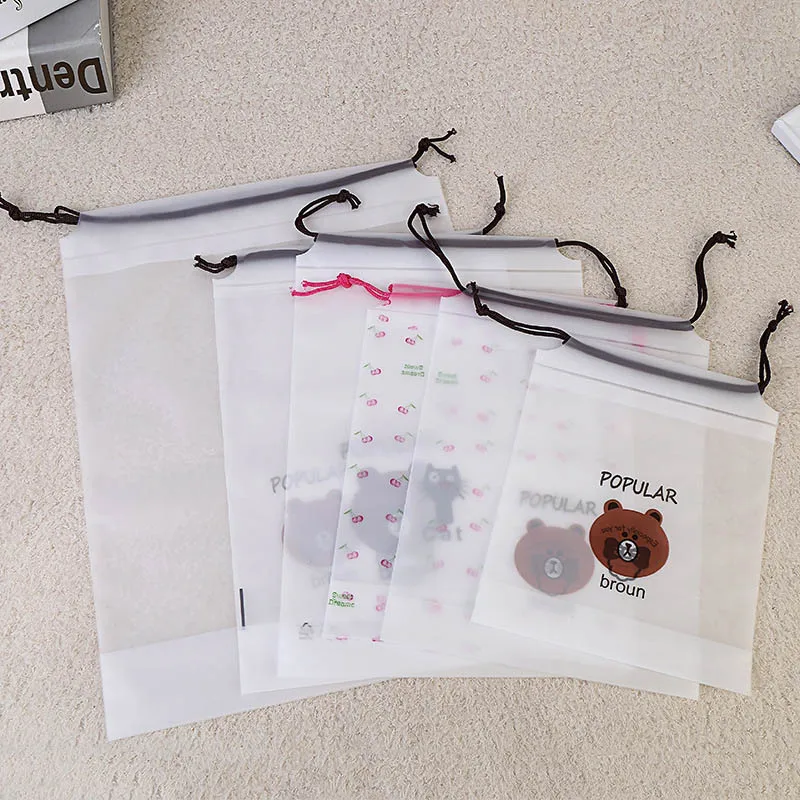 

5Pcs/lot of simple transparent rope bag eva frosted drawstring bag translucent beam pocket 18*25CM gift bags can customized