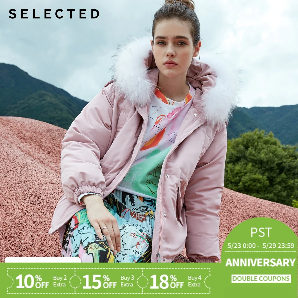 

SELECTED new lady, eiderdown, dismountable raccoon feather coat jacket S|418412540