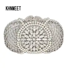 Дизайнерский женский клатч серебристого и зеленого цвета, вечерняя сумочка с жемчугом и бриллиантами, Роскошные вечерние сумочки с кристаллами, синяя Свадебная сумка SC295