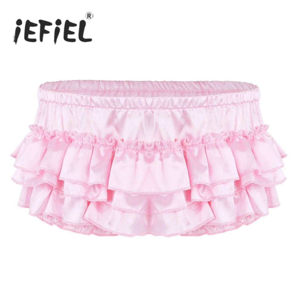 

iEFiEL Mens Lingerie Evening Sissy Underwear Shiny Satin Ruffled Bloomer Tiered Skirted Gay Pouch Sexy Panties Briefs Underwear