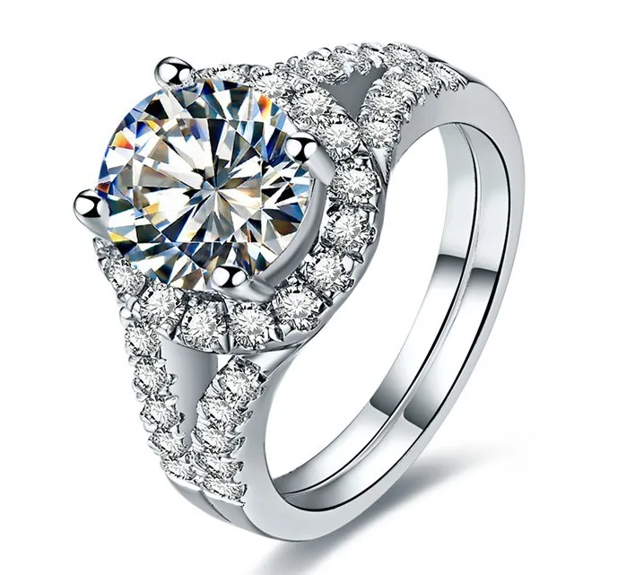 

Exaggerated 2 CT NSCD Excellent Diamond Ring White Gold Cover Original Sterling Silver Ring Best Valentine's Day Jewelry Gift