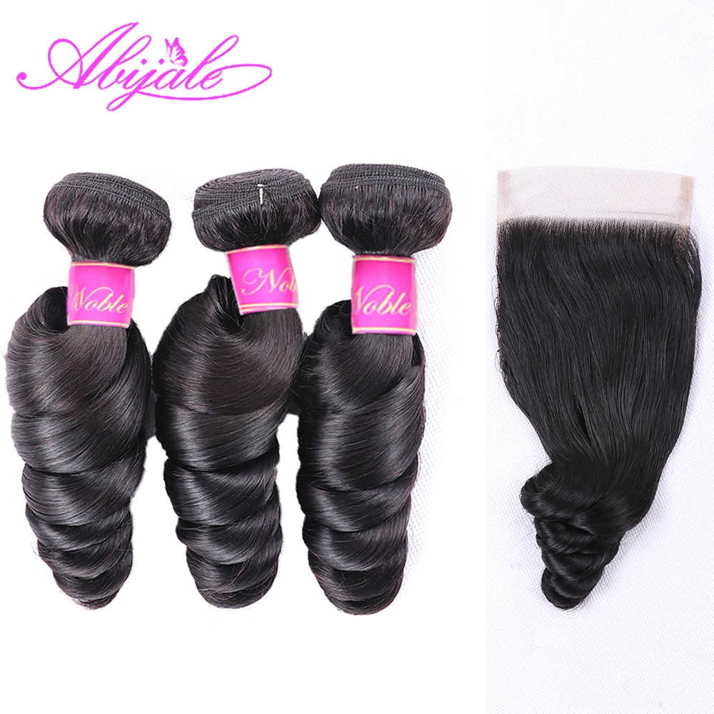 Abijale Malaysia Hair Bundles With Closure Human Loose Wave Bundels Non Remy |