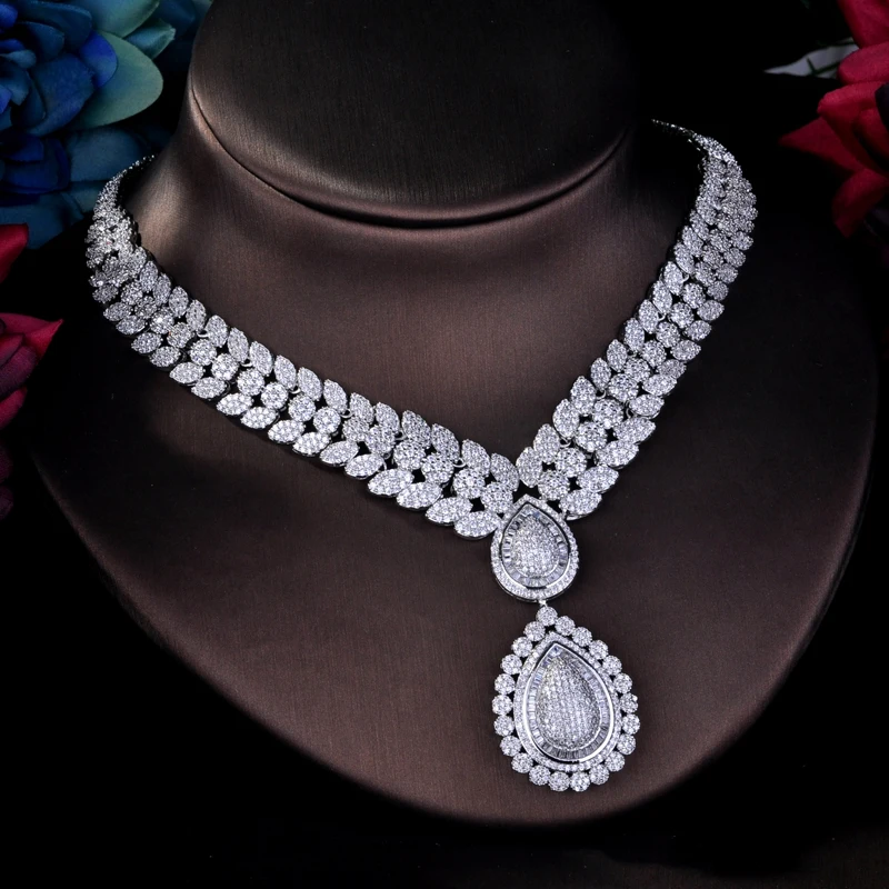 Hibride роскошь браслет из серьги Цепочки и ожерелья, украшенные фианитами большой полный комплекты украшений для женщин Свадебные аксессуары ювелирные изделия N-762