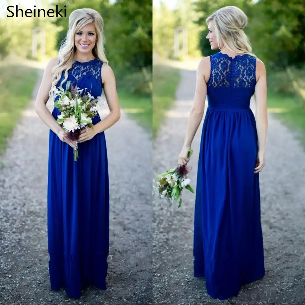 Y Long Royal Blue Beach Country Style Bridesmaid Dresses Sheer Country Style Bridesmaid Dresses Sheer