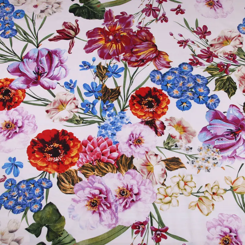 Многоцветный цветочный принт, высокая плотность, хлопок, ткань для женщин, девушек, летние платья, юбки, рубашки, Sewing-BF001