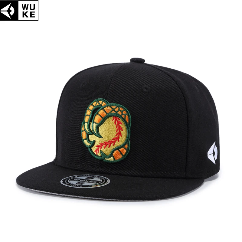 

WUKE Flat Brim Hip-Pop Embroidery Men's Baseball Cap Snapback Cap Gorras Para Hombre Autumn Outdoor Adjustable Women's Black Cap