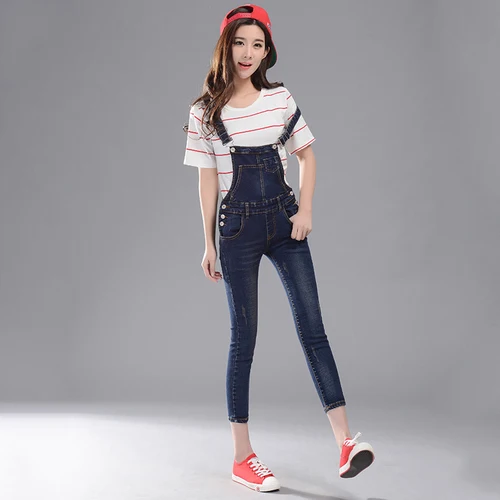 AreMoMuWha нагрудник брюки весна женские дикие ноги новая соединенная Корейская версия была тонкая высокая талия стрейч джинсовые колготки - Цвет: Dark blue nine