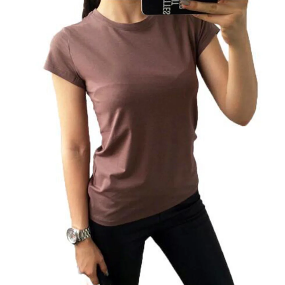 

Simple Style High Quality T Shirt Women Cotton Elastic Solid Basic T-shirts Casual Tees Tops Short Sleeve O-Neck Tshirt Female