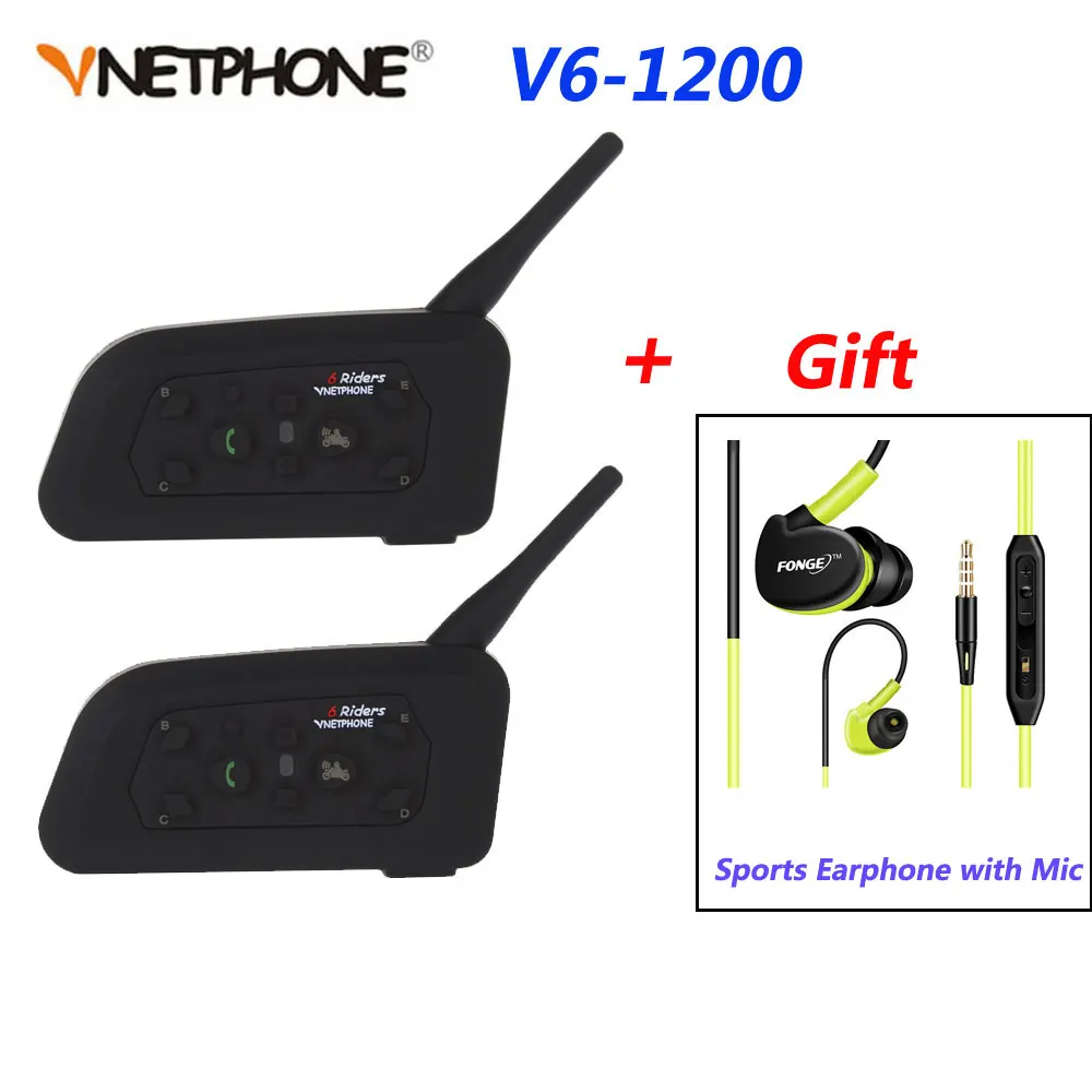 

Vnetphone 2PCS V6-1200M Motorcycle Bluetooth Helmet Intercom for 6 Riders Casco Walkie Talkie Interphone Headset with mic