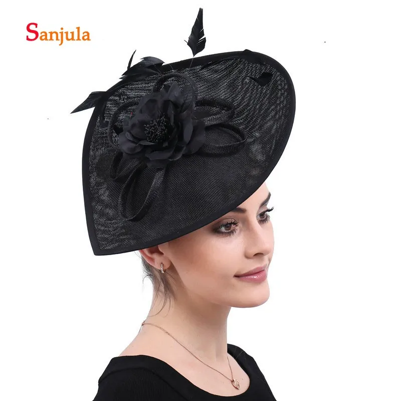 Черные льняные шляпы для Для женщин ручной работы Цветы Перья Свадебные аксессуары для волос Шапки Головные уборы для матери диадема novia boda