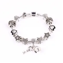 Простой замок и ключ кулон с тибетский серебряный браслет из бусин Новая мода ювелирные изделия Европейский подарок для женщин