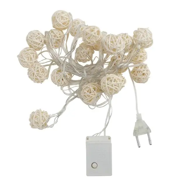 20LED Wicker Rattan Ball Light 5m/16.4ft Fairy String Light Lamps for Outdoor Waterproof Garland Holiday Christmas Home Decor