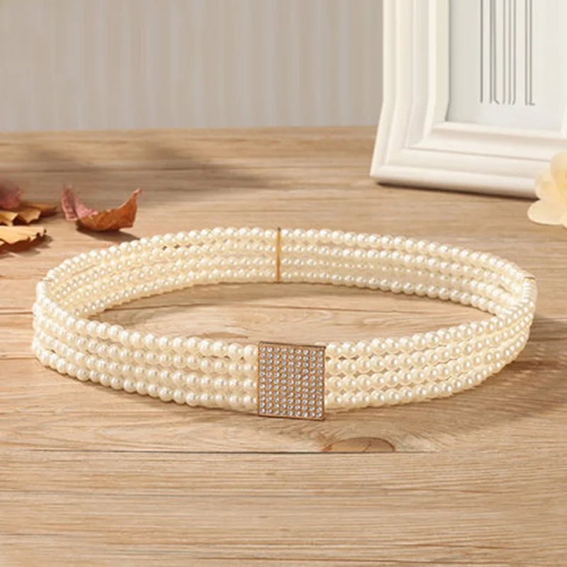 VOHIO gold belts for dresses white Pearl belt MS decorative belt waist