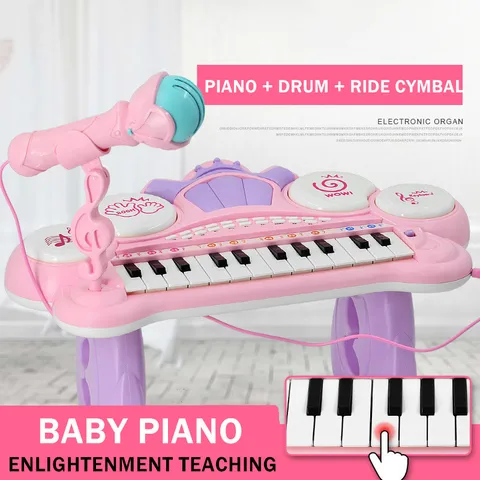 Anos de Educação do Bebê Brinquedos Instrumento Musical Mini Microfone Piano Iluminação Efeitos Sonoros Reprodução Multimídia 1-6 Pianoforte