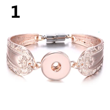 

New 10pcs Snap Jewelry Metal Snap Button Bracelet Bangle Flowers Carved Magnetic Snap Bracelet for Women Men Bracelets