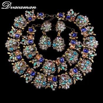 

Dvacaman Trendy Gem Crystal Fashion Exclusive ZA Brand Colorful Necklaces&Pendants Bracelet Earrings Three-piece Jewelry Sets 08