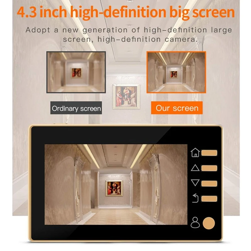 Danmini Video Doorbell Peephole With Camera,  4.3 Inch Hd Digital Display, Zinc Alloy Material Cat Eyes Door Viewer,  300, 000