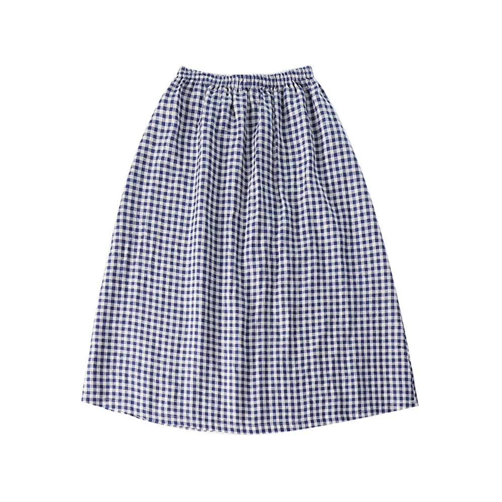 

Summer New Arrivals Women Casual All-match Loose Plus Size Mori Girls Japanese Style Plaid Comfortable Water Washed Linen Skirts