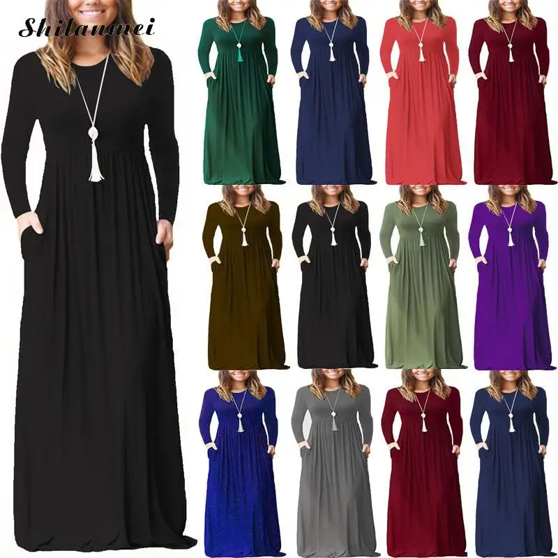 Autumn High Waist One Piece Maxi Dress Big Pendulum Long Sleeve With ...