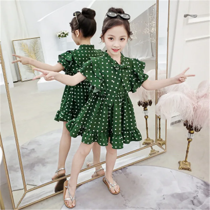 Детское шифоновое платье принцессы для подростков летние платья для девочек детское платье г. Одежда белого, красного, зеленого цвета с рукавами-лепестками