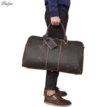 Большая Вместительная дорожная сумка из натуральной кожи 20 дюймов, винтажная Мужская Дорожная сумка из кожи Crazy Horse, Женская Глянцевая сумка из коровьей кожи на выходные