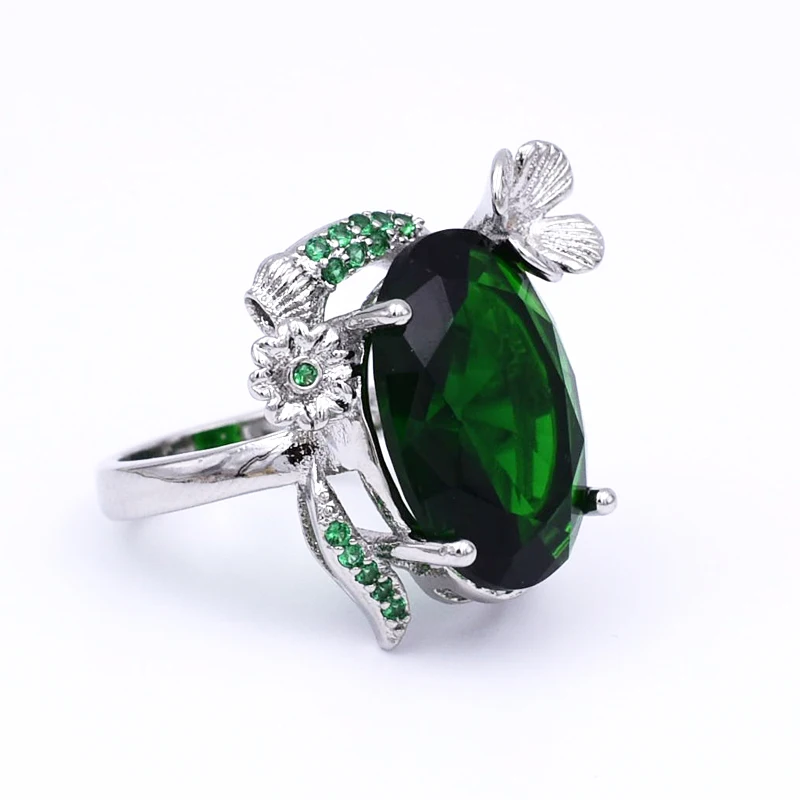 Кольца Hyperbole с зеленым овальным кристаллом, цирконием, креативный уникальный цветок, женские кольца с большим камнем, для банкета, вечерние ювелирные изделия, bague femme