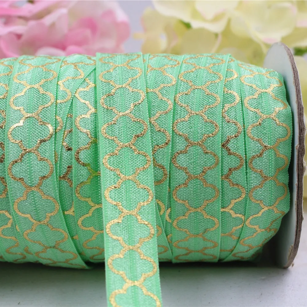 165976, 5/8'' 16MM hot gold print Pattern Elasticity ribbon , 5 yards