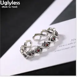 Uglyless Настоящее серебро 925 проба Натуральный ручной поворот безразмерное кольцо на палец Красные кристаллы кольца с цветами Для женщин