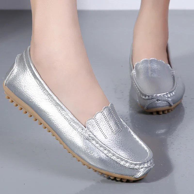 

Silver flats shoes women Fashion Sewing Slip on Loafers for women Non-slip Comfortable Female shoes Spring New