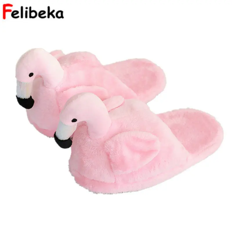 

Winter new style cute Flamingo women slippers household plush indoor non-slip all-inclusive warm pink girl floor mop adult shoes