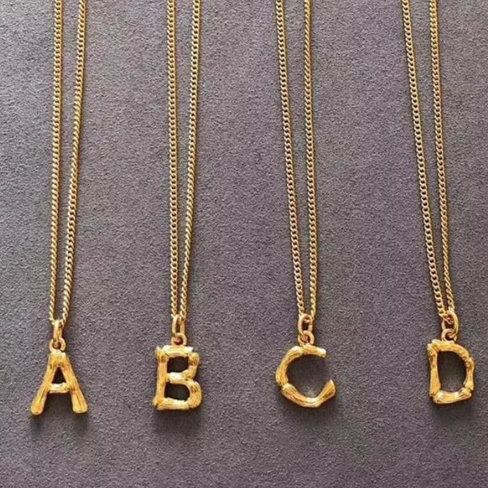 

Small Size Gold Color 26 Letter Pendant A~Z Bamboo Joint Necklaces For Women Fashion Jewelry Best Gift DJN024