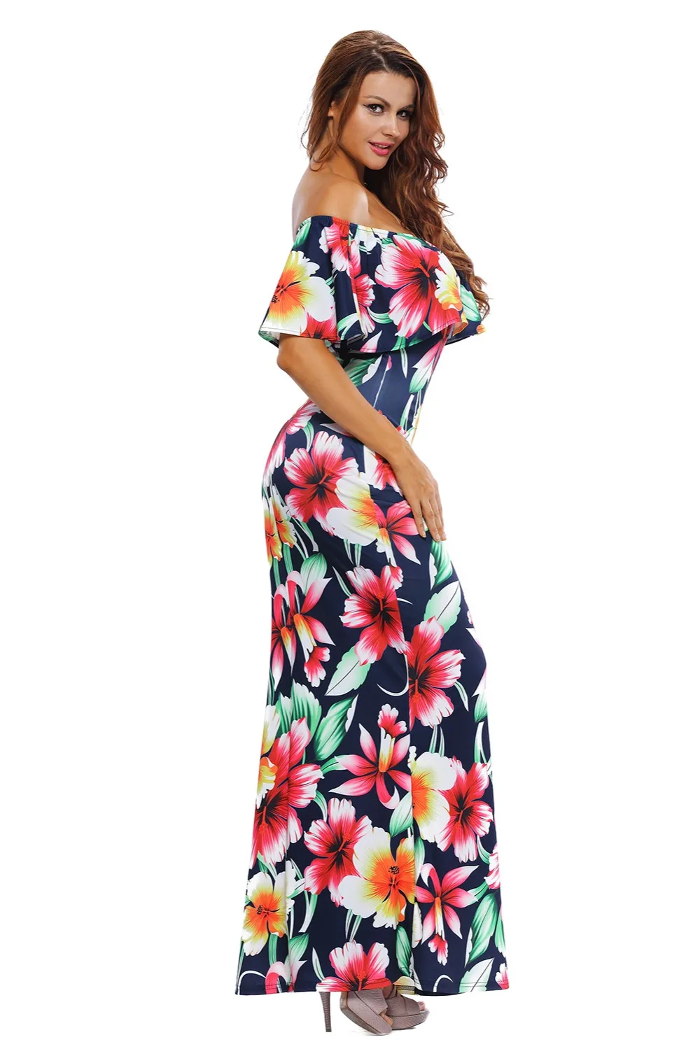 Navy-Blue-Roses-Print-Off-the-shoulder-Maxi-Dress-LC61189-5-4