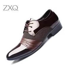 ZXQ Men Dress Shoes Plus Size 38 48 Men Business Flat Shoes Black Brown Breathable Low