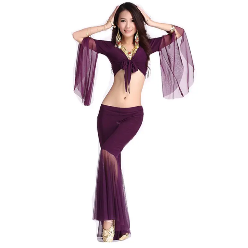 

Mesh Speaker Sleeves Belly Dance Set Women 2pcs Top and Five Point Trousers Belly Dance Suit Belly Dance Costumes
