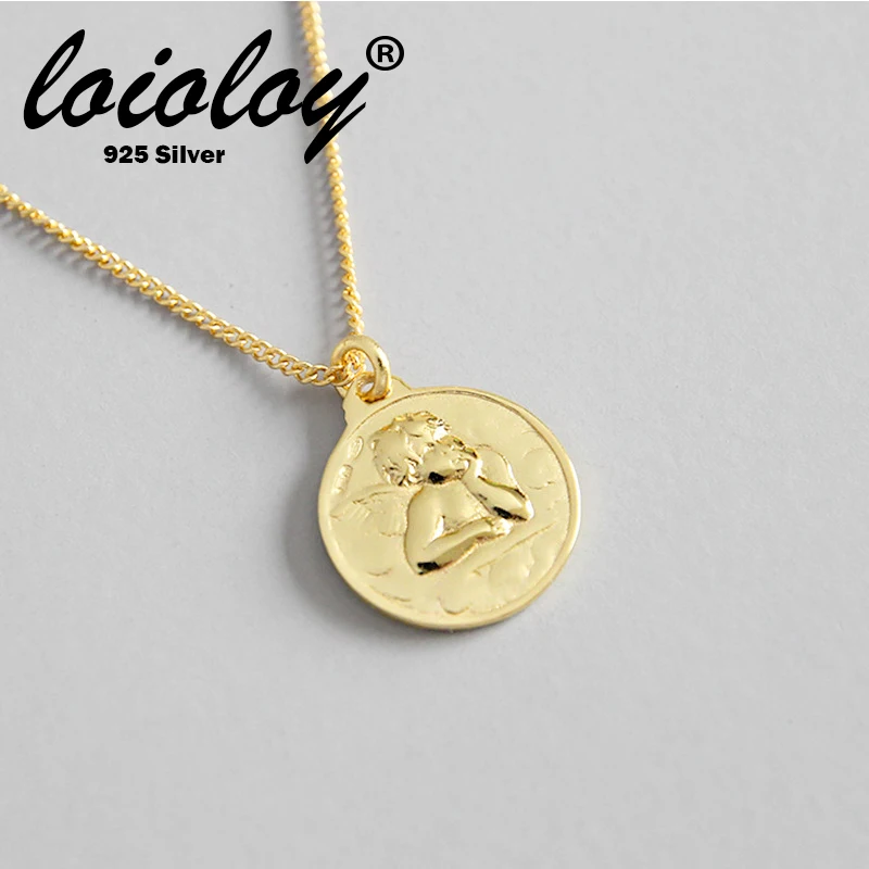 

Loioloy 2019 New Necklace Angel Wing Charm Golden Real 925 Silver Necklace For Women