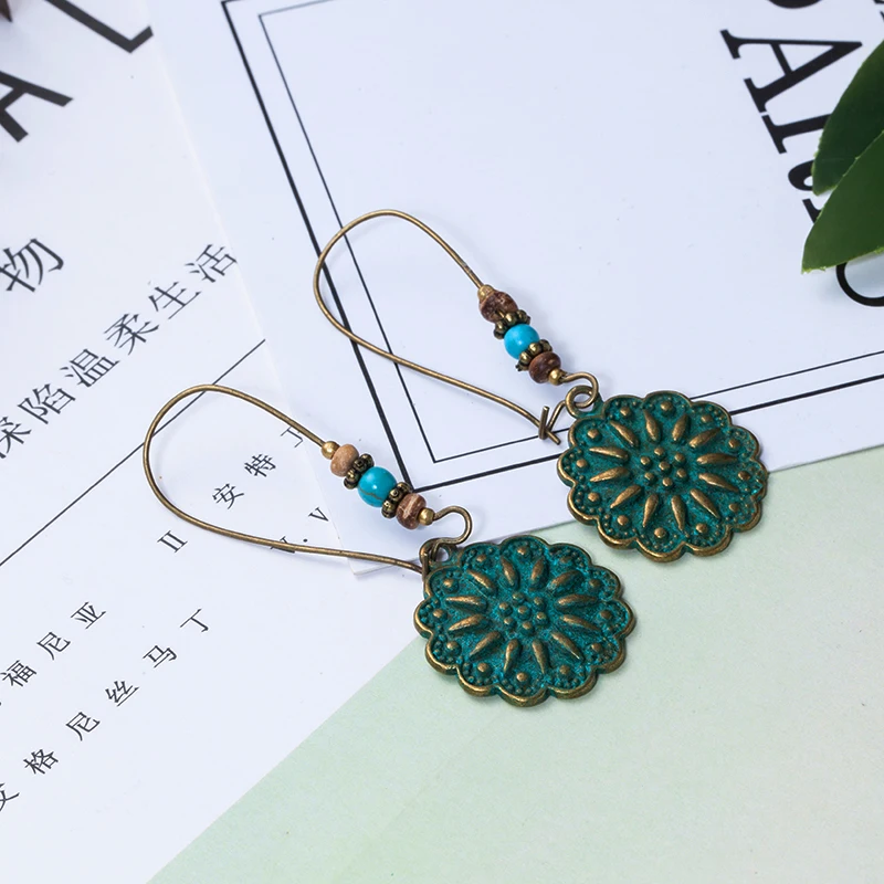 

Vintage bronze flower dangle earrings Bohemian ethnic Drop Earrings Metal fish hook earing Charm Jewelry Gift for womens 2019