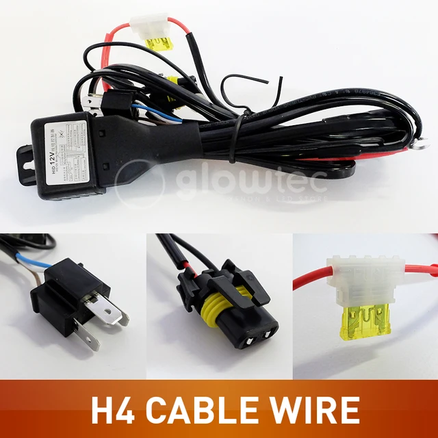 For HID Hi Lo H4 Bi Xenon Bulb wire Relay Controller Wiring Cable