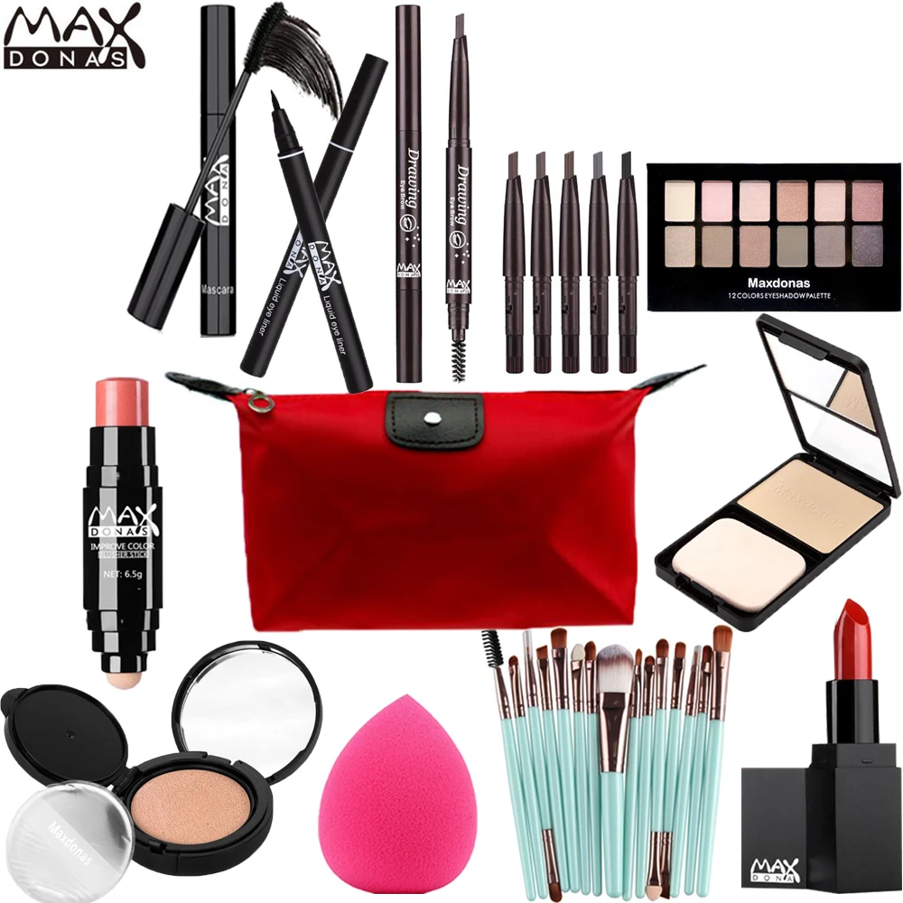 Maxdonas Make up Set Eyeliner Eye Liner Eyebrow Pencil Lipstick Powder Blush Concealer Mascara Cosmetic Tool Kit